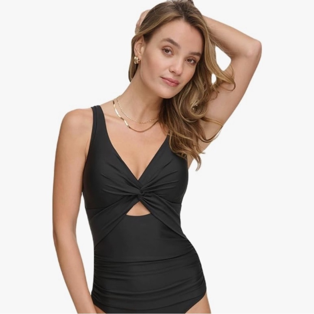 DKNY Women's Twist Tummy Control One Piece Swimsuit